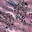 diseño de animal print rosado con algunas rayas y pintas negras