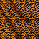 diseño animal print con fondo naranja y pintas negras con morado claro