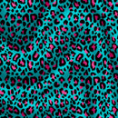 diseño animal print de fondo turqueza y pintas negras con fucsia